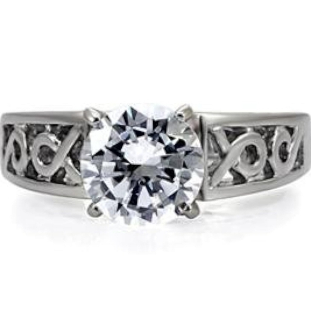 Hypoallergenic Engagement Ring Size US 7 CZ Round Cubic Zirconia Stainless Steel